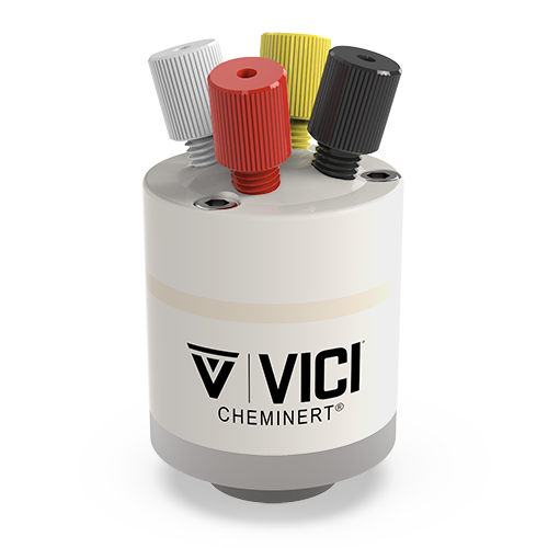 C22-3184D - VICI Cheminert 1/16” 4-Port C22 Sampling/Switching Valve with 1/4-28 fittings - PPS Stator, Valcon E2 Rotor, 250 psi liq at 75° C