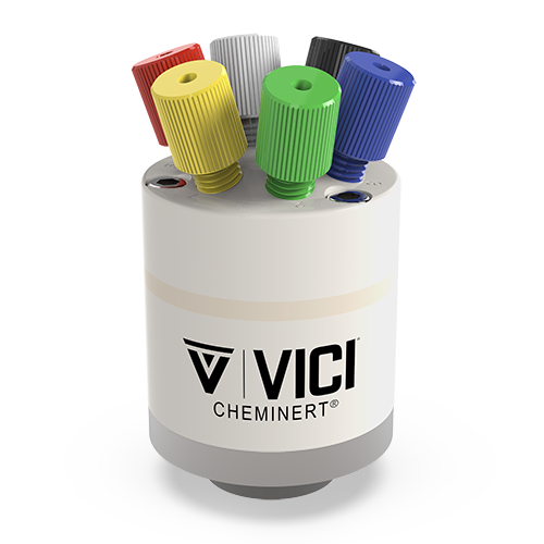 C22-3186D - VICI Cheminert 1/16” 6-Port C22 Sampling/Switching Valve with 1/4-28 fittings - PPS Stator, Valcon E2 Rotor, 250 psi liq at 75° C