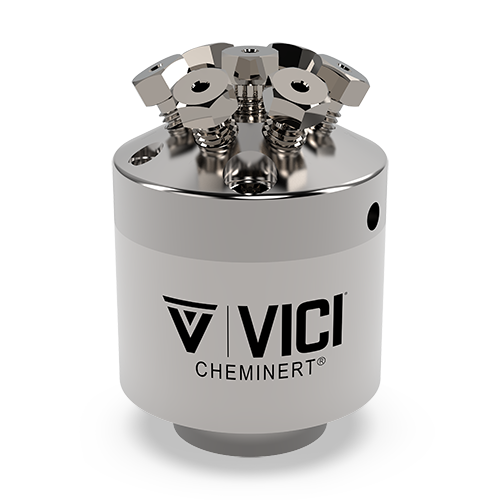VICI Cheminert 1/16” 6 Position C5 Selector Valve - .40 mm Bore, Titanium Stator, Valcon H Rotor, 5000 psi liq at 75° C
