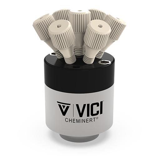 VICI Cheminert® 1/16” 6 Position C5 Stream Selector Valve - .40 mm Bore, PAEK Stator, Valcon E Rotor, 5000 psi liq at 50° C
