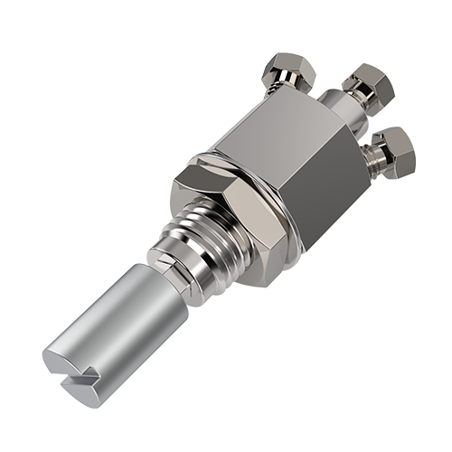 ZBNV1-2 - 1/16" Micrometering Needle Valve with 2 Outlets - Lubricated, Viton® Seal