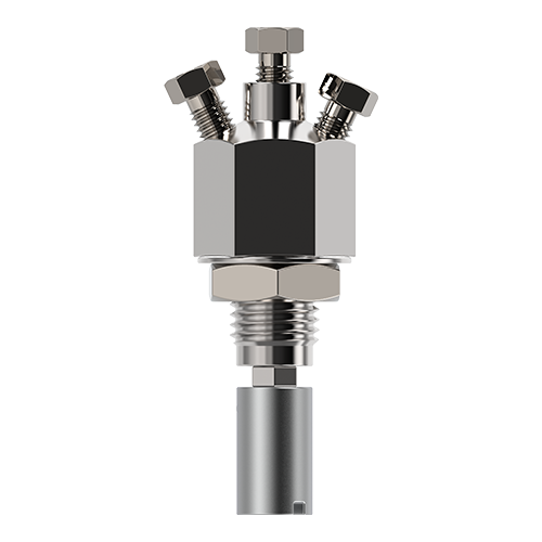 ZBNV1-D-2 - 1/16" Micrometering Needle Valve with 2 Outlets - Non-Lubricated, Viton® Seal